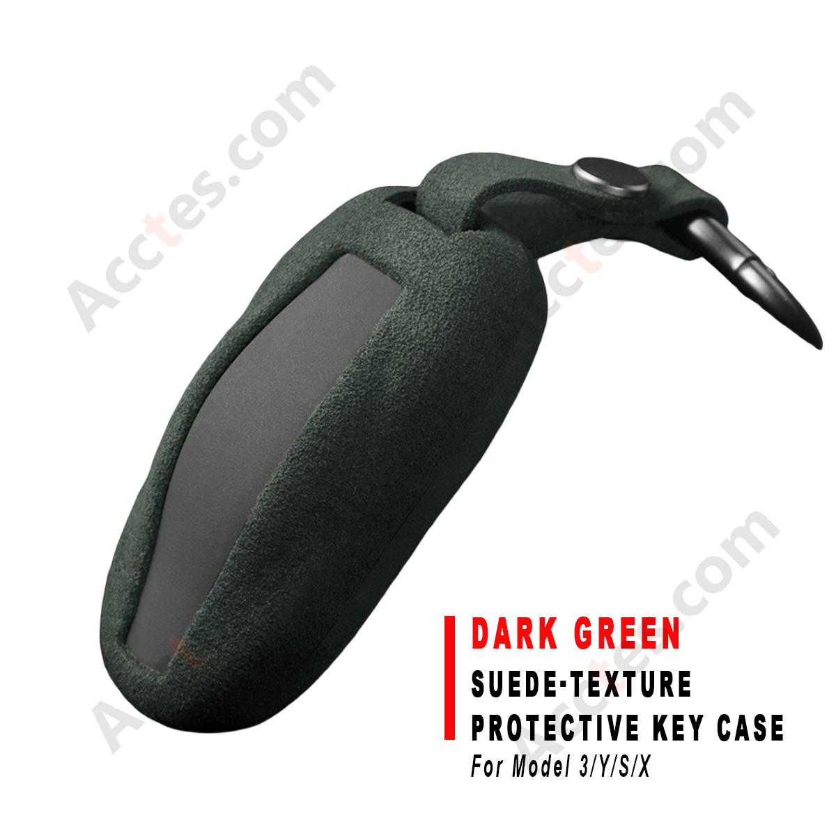 Dark‑Green Suede‑Texture Protective Key Shell Bag For Model 3/Y/S/X Car Key