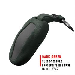 Dark‑Green Suede‑Texture Protective Key Shell Bag For Model 3/Y/S/X Car Key