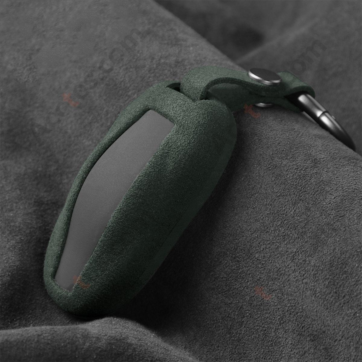 Dark‑Green Suede‑Texture Protective Key Shell Bag For Model 3/Y/S/X Car Key