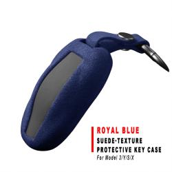 Royal‑Blue Suede‑Texture Protective Key Shell Bag For Model 3/Y/S/X Car Key