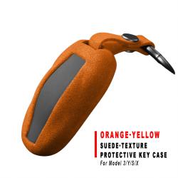 Orange‑Yellow Suede‑Texture Protective Key Shell Bag For Model 3/Y/S/X Car Key