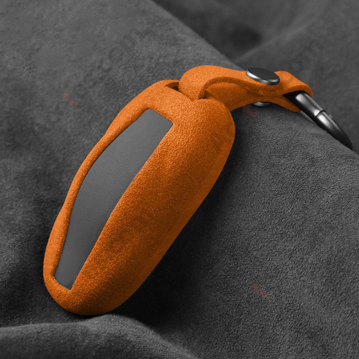 Orange‑Yellow Suede‑Texture Protective Key Shell Bag For Model 3/Y/S/X Car Key