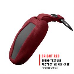 Bright Red Suede‑Texture Protective Key Shell Bag For Model 3/Y/S/X Car Key