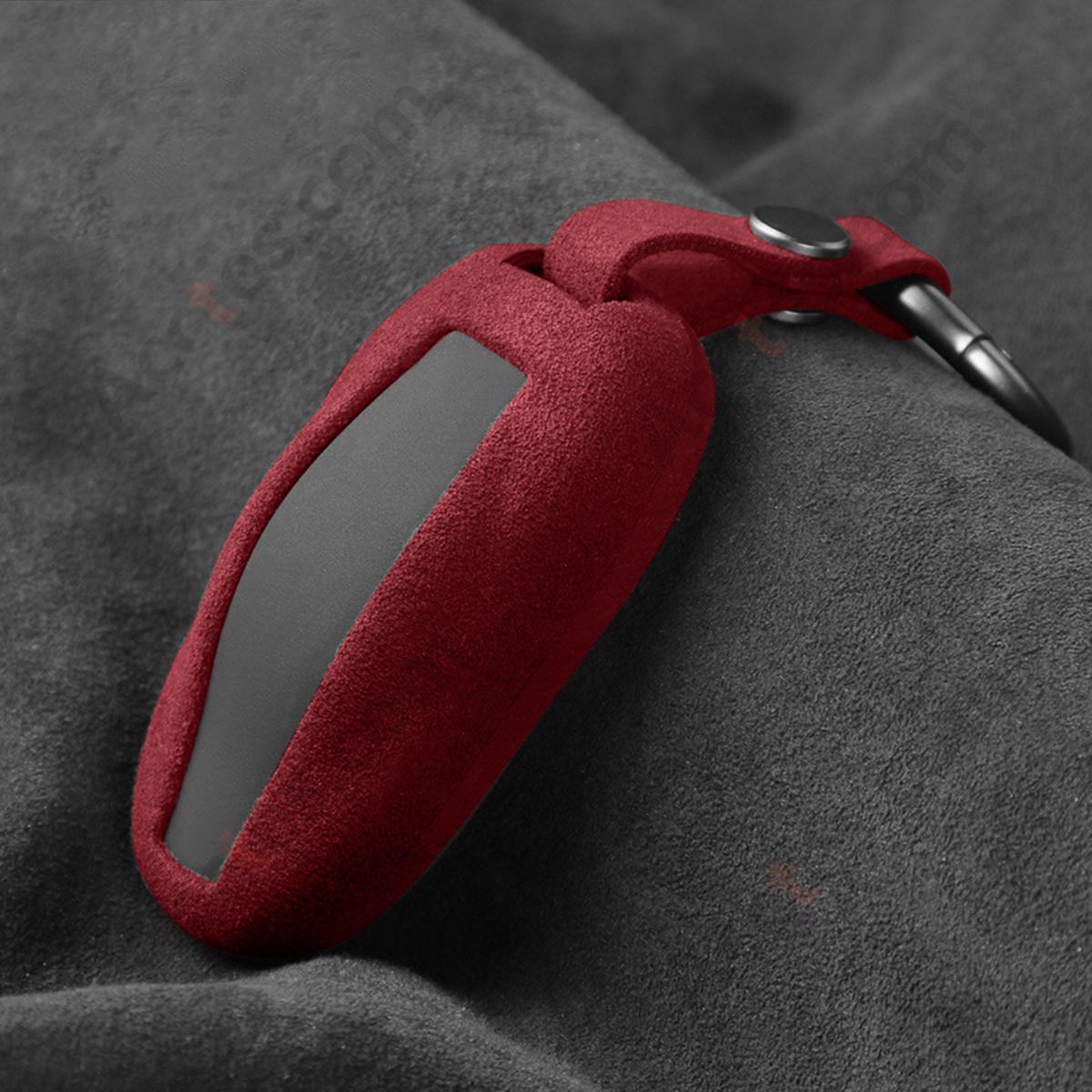 Bright Red Suede‑Texture Protective Key Shell Bag For Model 3/Y/S/X Car Key