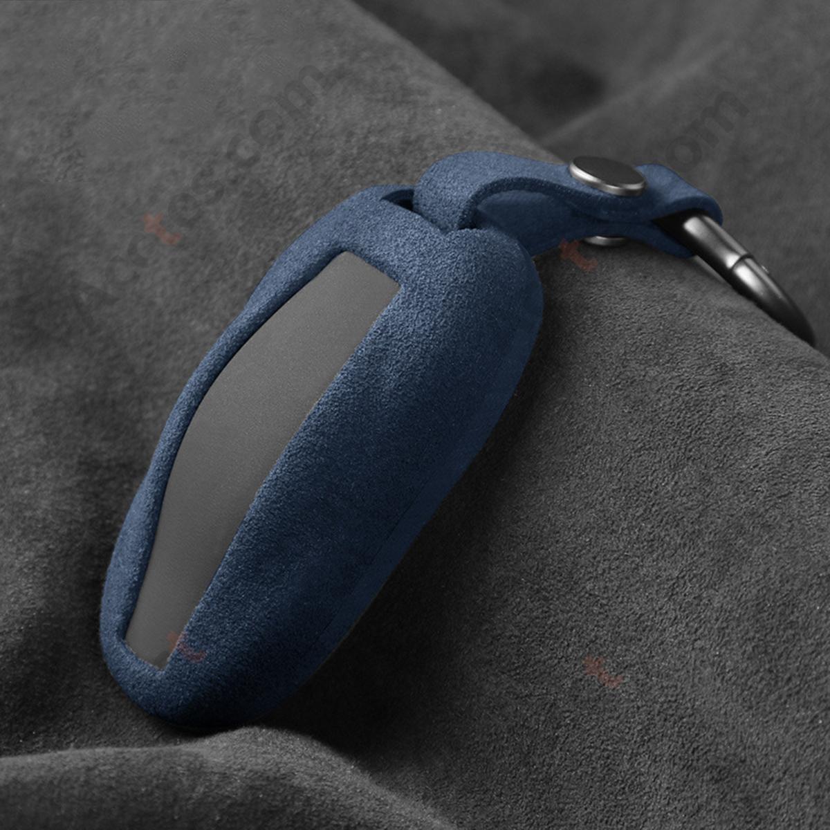 Nitrogen Blue Suede‑Texture Protective Key Case Cover For Model 3/Y/S/X Car Remote Key