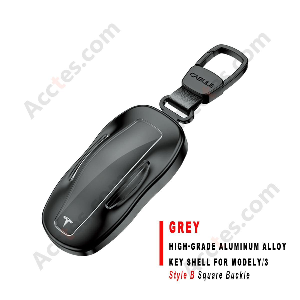Grey Style B Square Buckle High‑Grade Aluminum Alloy Key Shell For ModelY/3