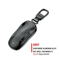 Grey Style B Square Buckle High‑Grade Aluminum Alloy Key Shell For ModelY/3