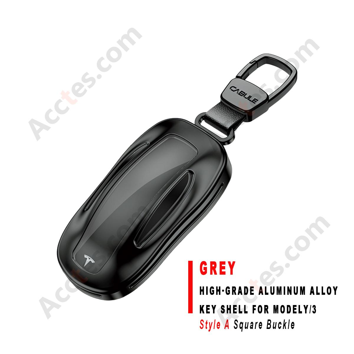 Grey Style A Square Buckle High‑Grade Aluminum Alloy Key Shell For ModelY/3