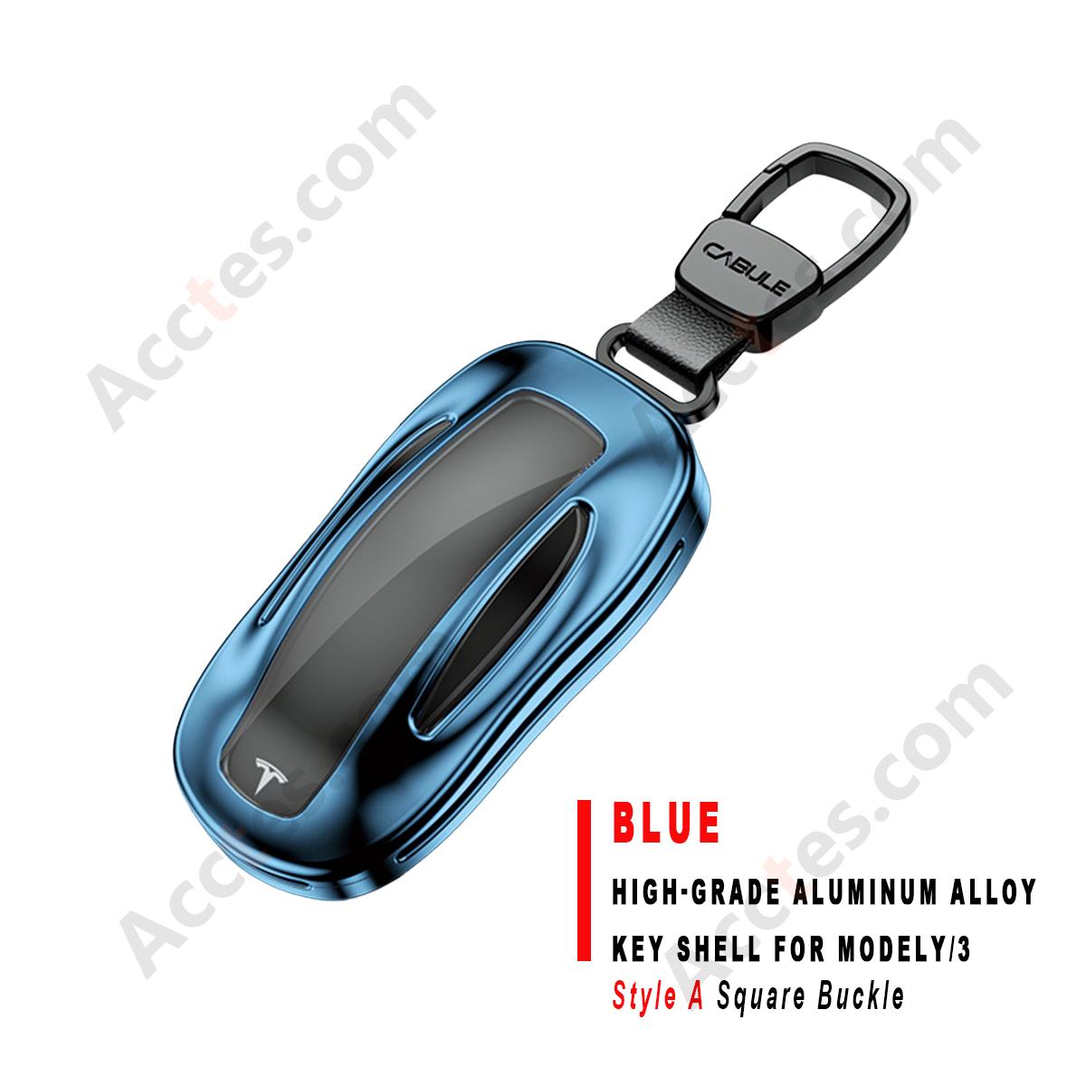 Blue Style A Square Buckle High‑Grade Aluminum Alloy Key Shell For ModelY/3