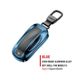Blue Style A Square Buckle High‑Grade Aluminum Alloy Key Shell For ModelY/3