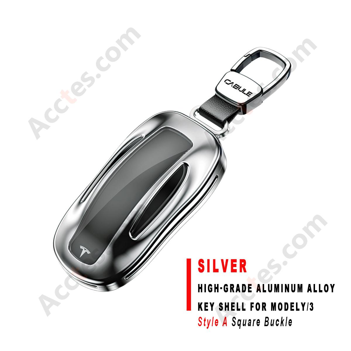 Silver Style A Square Buckle High‑Grade Aluminum Alloy Key Shell For ModelY/3