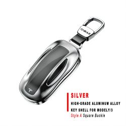 Silver Style A Square Buckle High‑Grade Aluminum Alloy Key Shell For ModelY/3