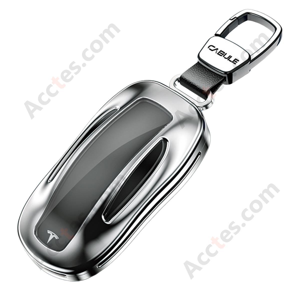 Silver Style A Square Buckle High‑Grade Aluminum Alloy Key Shell For ModelY/3