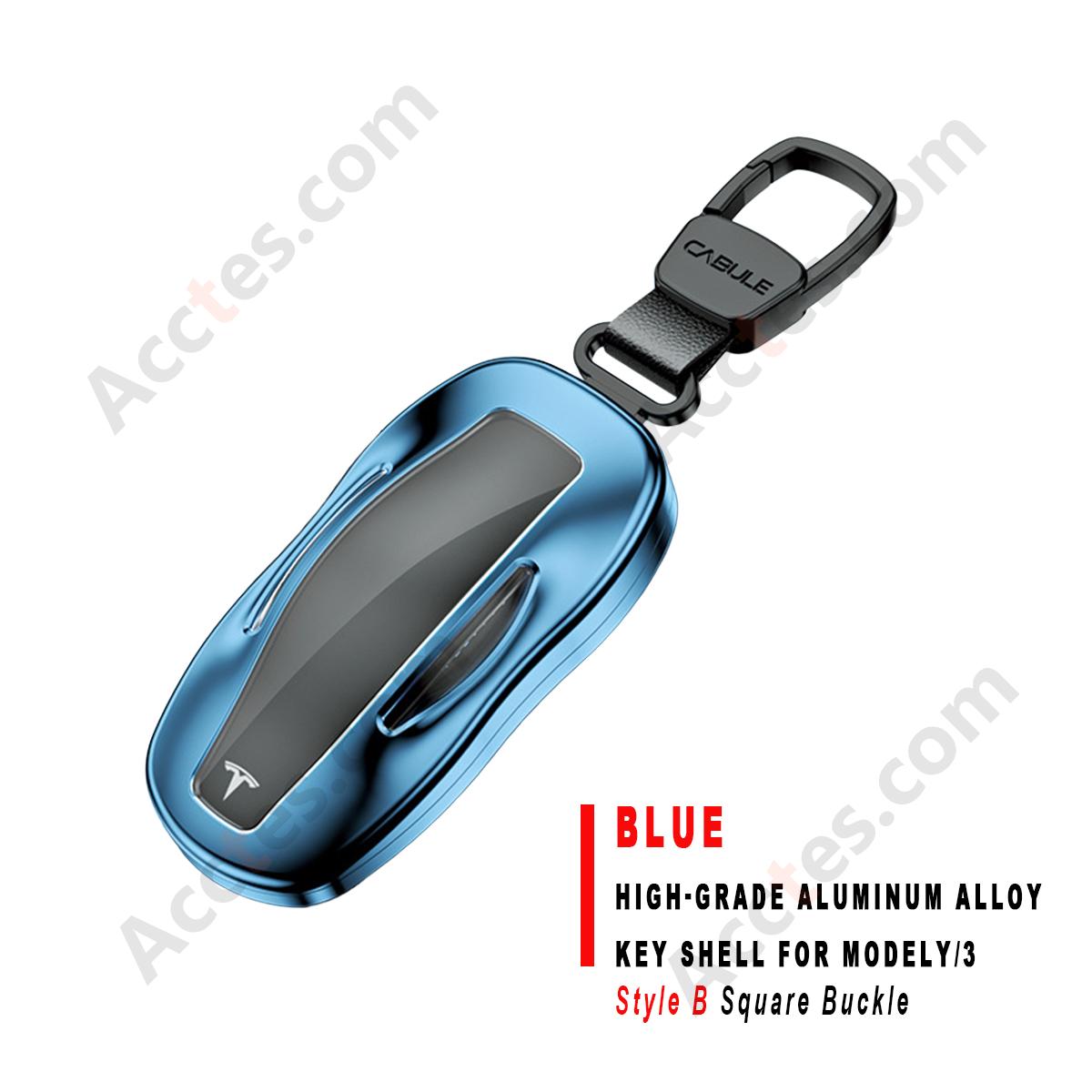 Blue Style B Square Buckle High‑Grade Aluminum Alloy Key Shell For ModelY/3