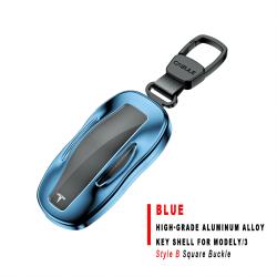Blue Style B Square Buckle High‑Grade Aluminum Alloy Key Shell For ModelY/3