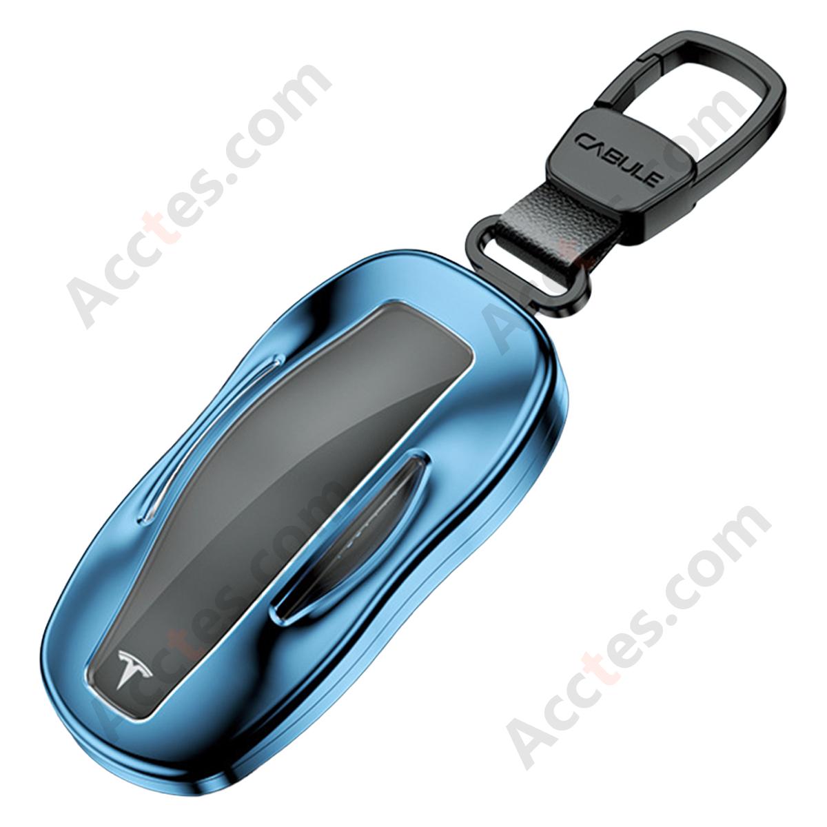 Blue Style B Square Buckle High‑Grade Aluminum Alloy Key Shell For ModelY/3