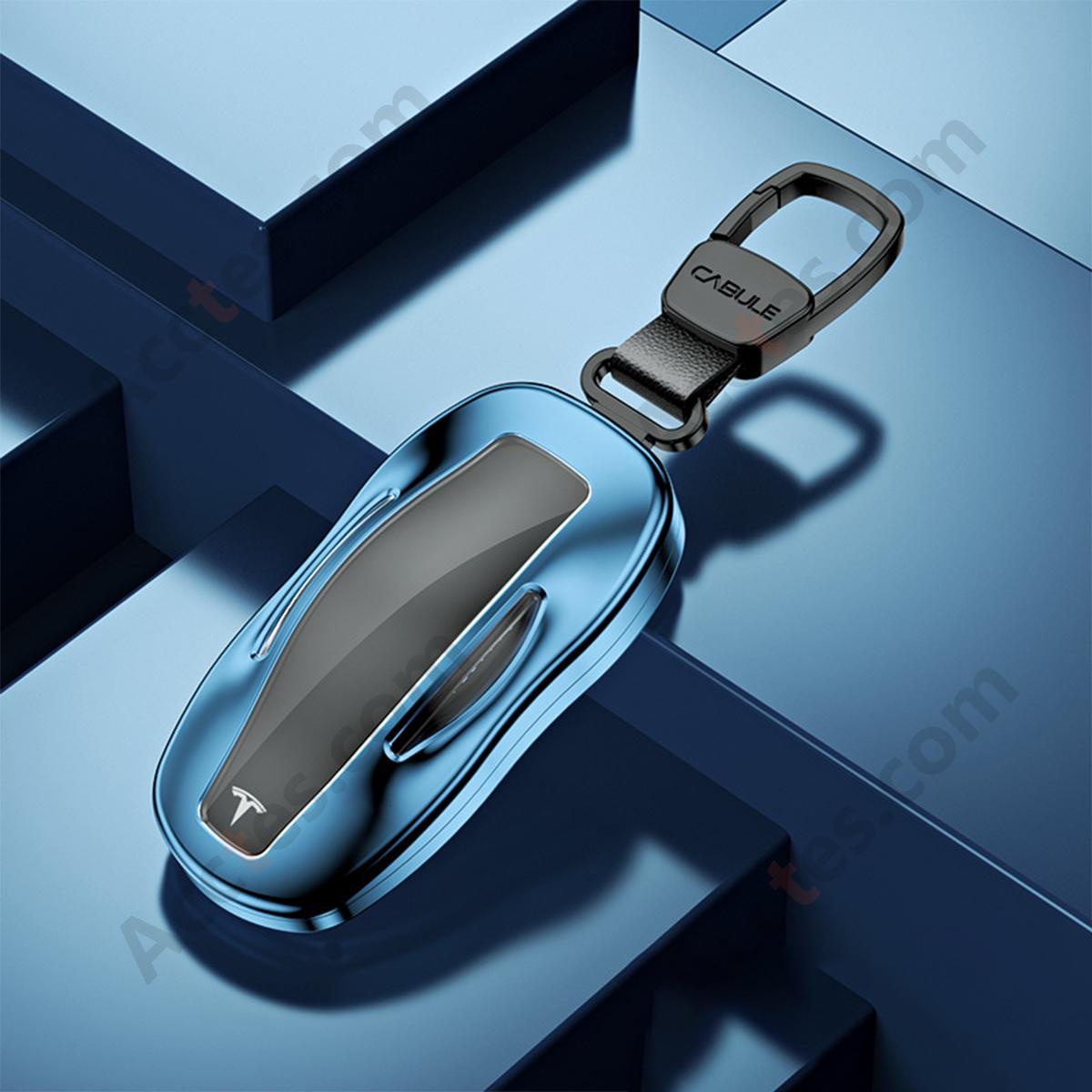 Blue Style B Square Buckle High‑Grade Aluminum Alloy Key Shell For ModelY/3