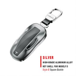 Silver Style B Square Buckle High‑Grade Aluminum Alloy Key Shell For ModelY/3