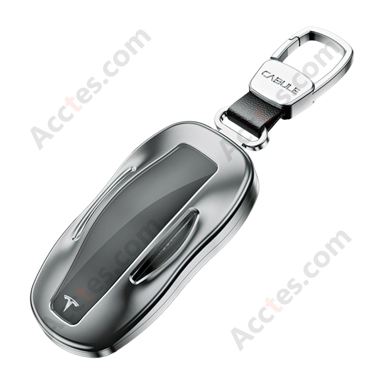 Silver Style B Square Buckle High‑Grade Aluminum Alloy Key Shell For ModelY/3