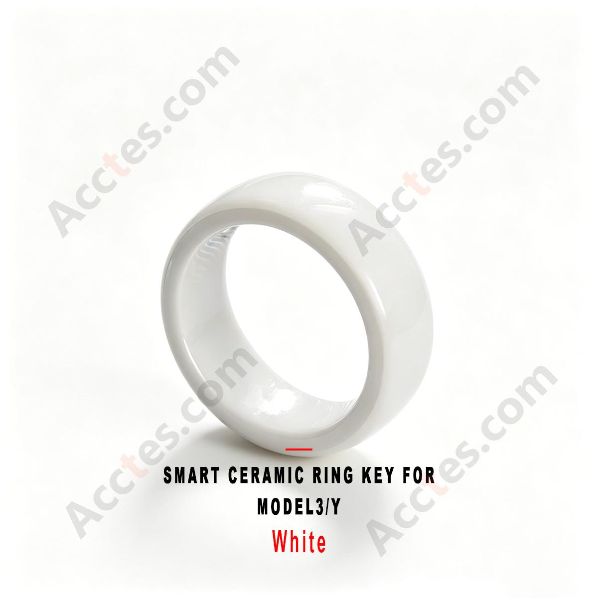 White Smart Ceramic Ring Key Wearable Accessory For Model3/Y Vehicle