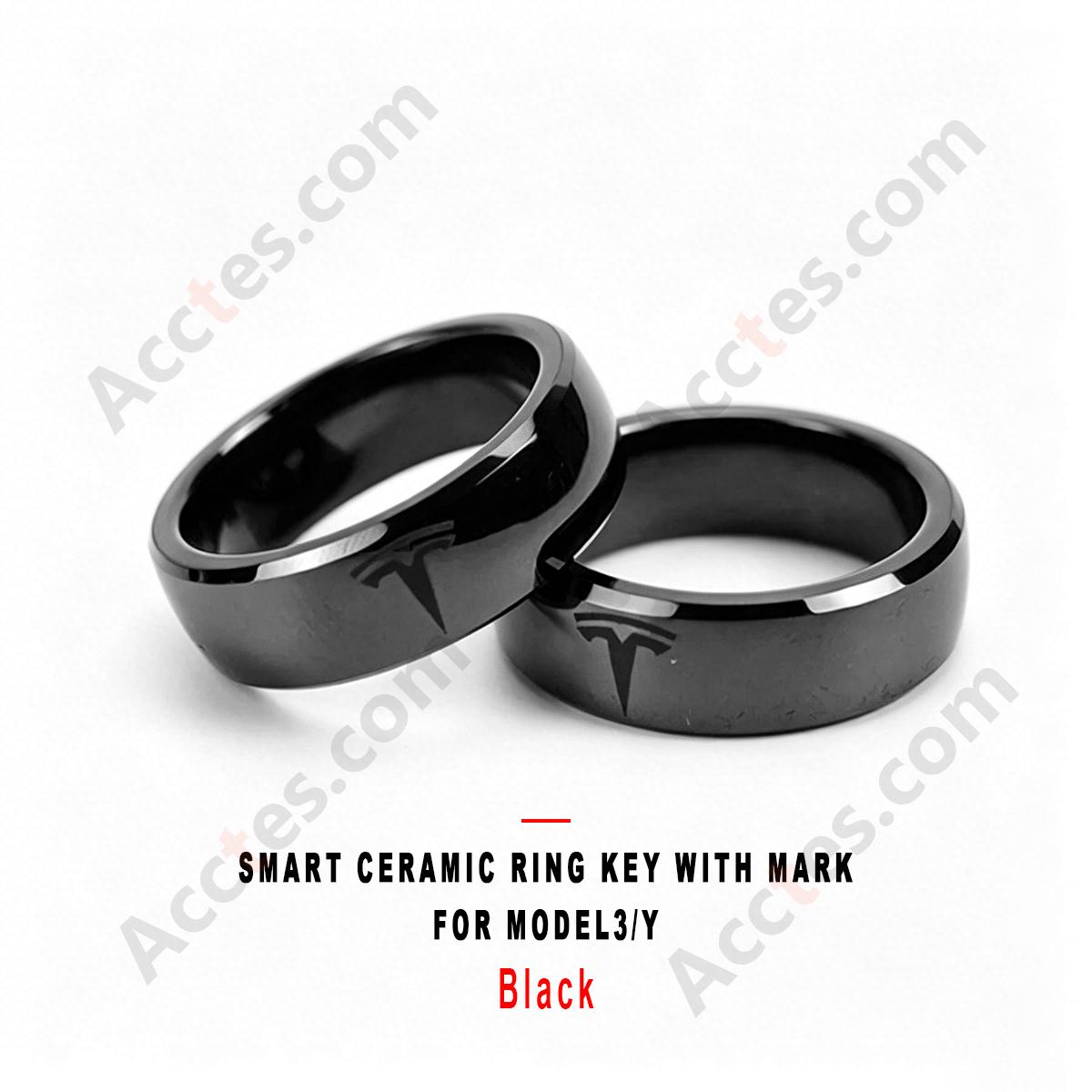 Black Smart Ceramic Ring Key With Mark Wearable Accessory For Model3/Y Vehicle