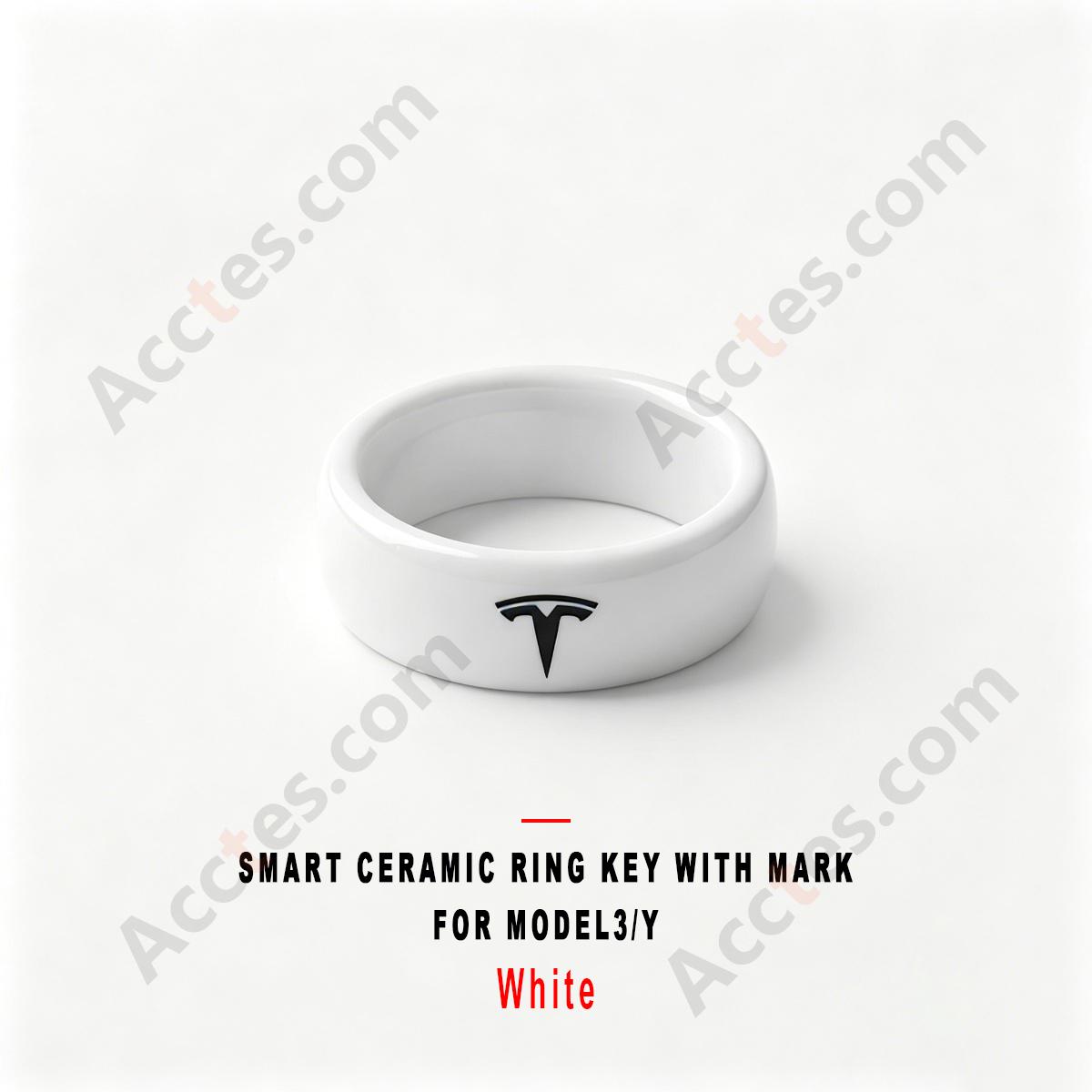 White Smart Ceramic Ring Key With Mark Wearable Accessory For Model3/Y Vehicle