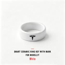 White Smart Ceramic Ring Key With Mark Wearable Accessory For Model3/Y Vehicle