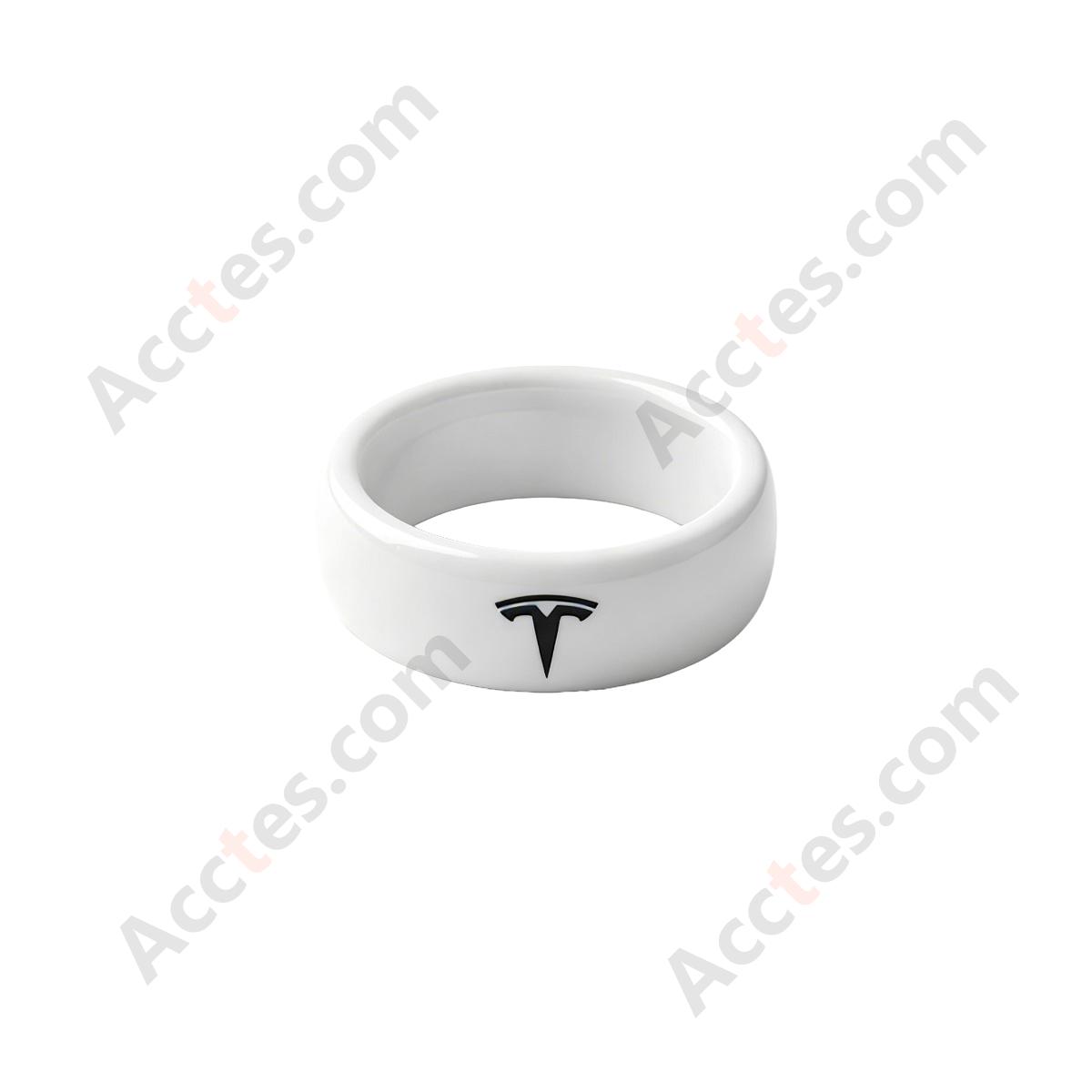 White Smart Ceramic Ring Key With Mark Wearable Accessory For Model3/Y Vehicle
