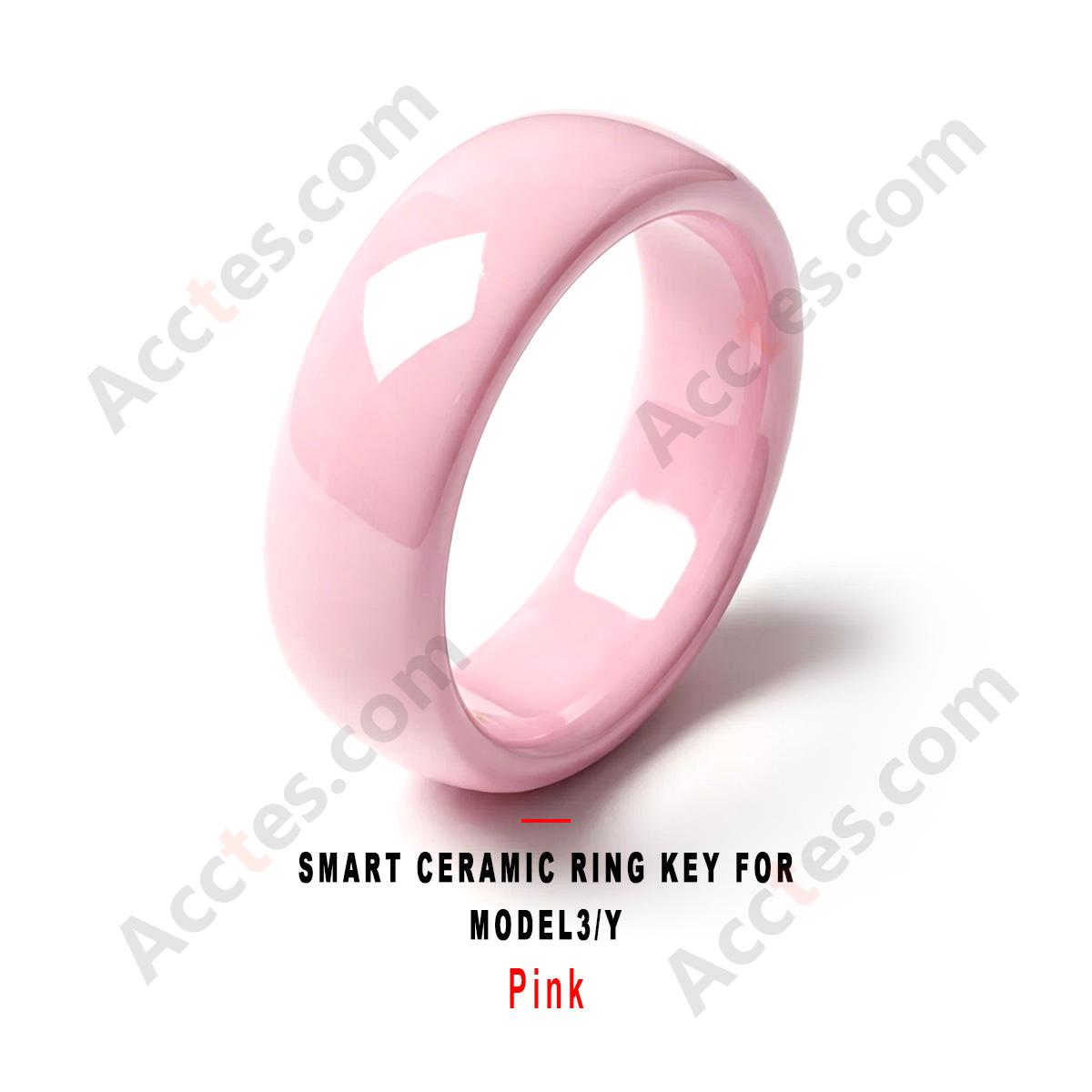 Pink Smart Ceramic Ring Key Wearable Accessory For Model3/Y Vehicle