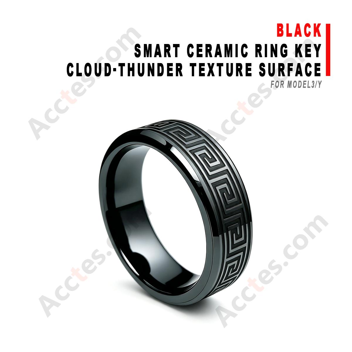 Black Cloud‑Thunder Texture Surface Smart Ceramic Ring Key For Model3/Y Vehicle