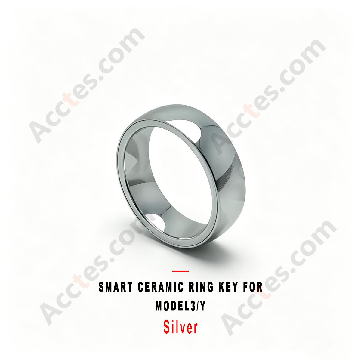 Silver Smart Ceramic Ring Key Wearable Accessory For Model3/Y Vehicle