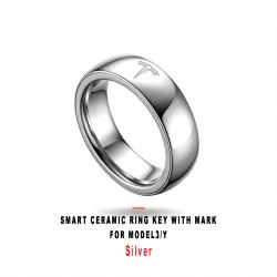 Silver Smart Ceramic Ring Key With Mark Wearable Accessory For Model3/Y Vehicle