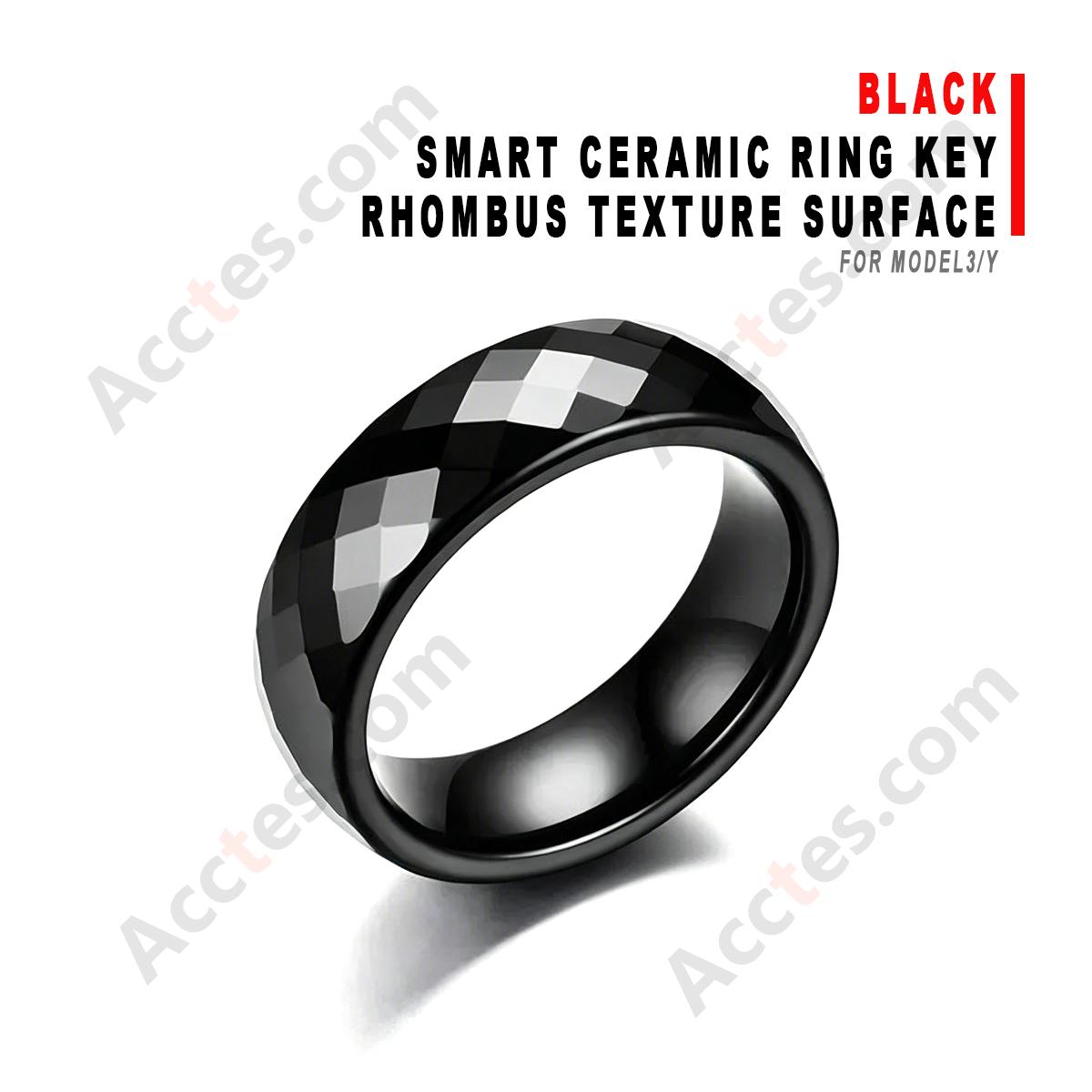 Black Rhombus Texture Surface Smart Ceramic Ring Key For Model3/Y Vehicle