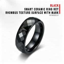 Black Rhombus Texture Surface Smart Ceramic Ring Key With Mark For Model3/Y Vehicle