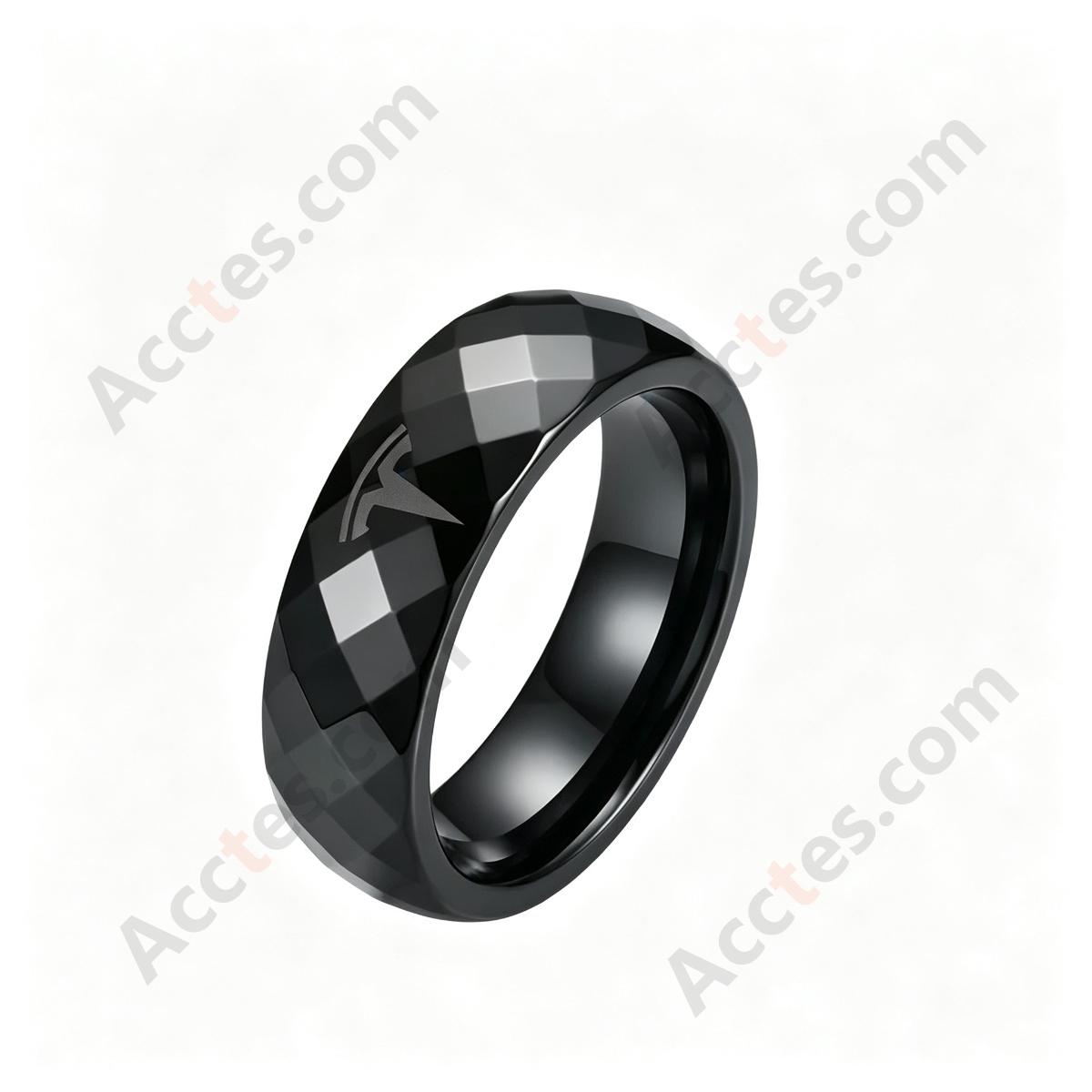 Black Rhombus Texture Surface Smart Ceramic Ring Key With Mark For Model3/Y Vehicle