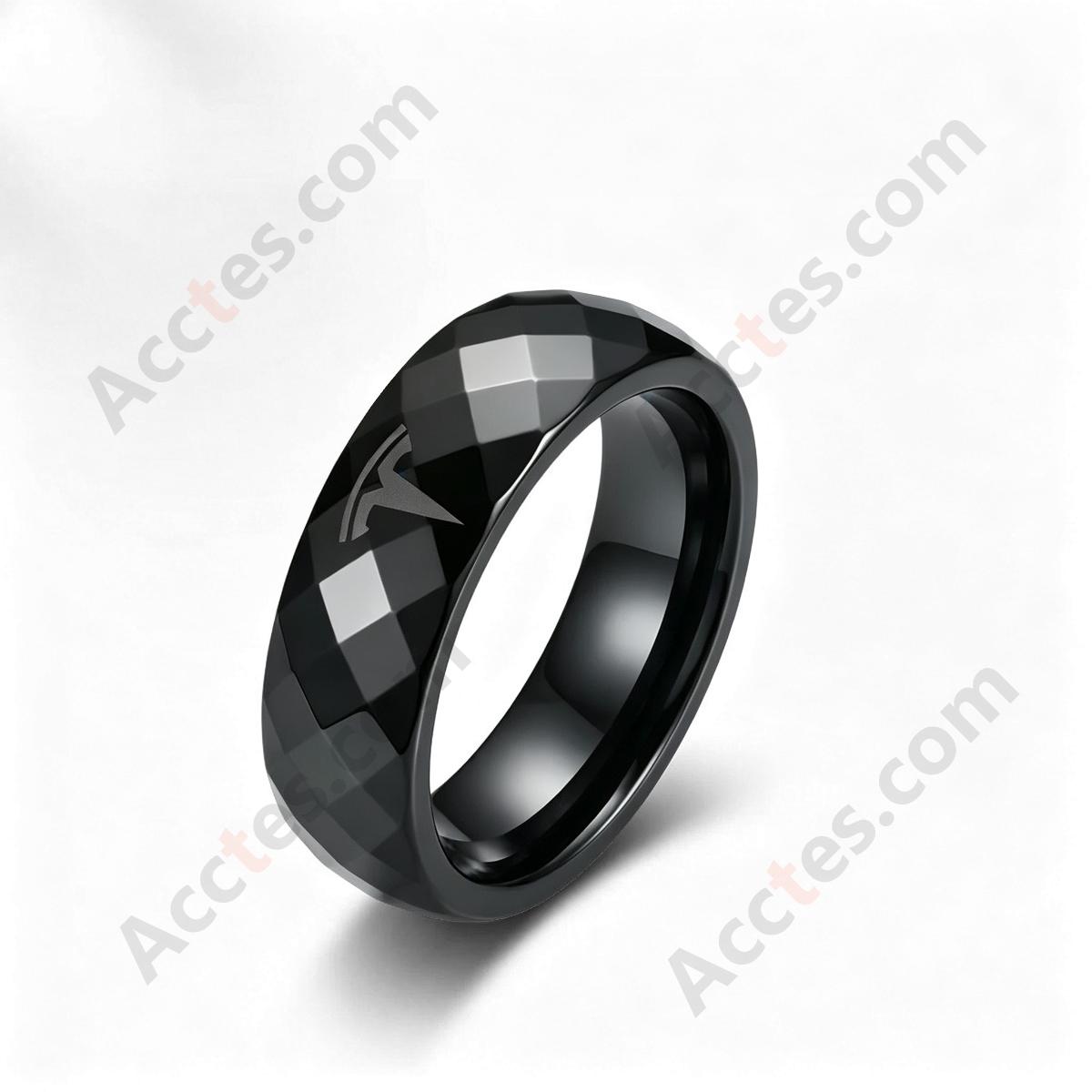 Black Rhombus Texture Surface Smart Ceramic Ring Key With Mark For Model3/Y Vehicle