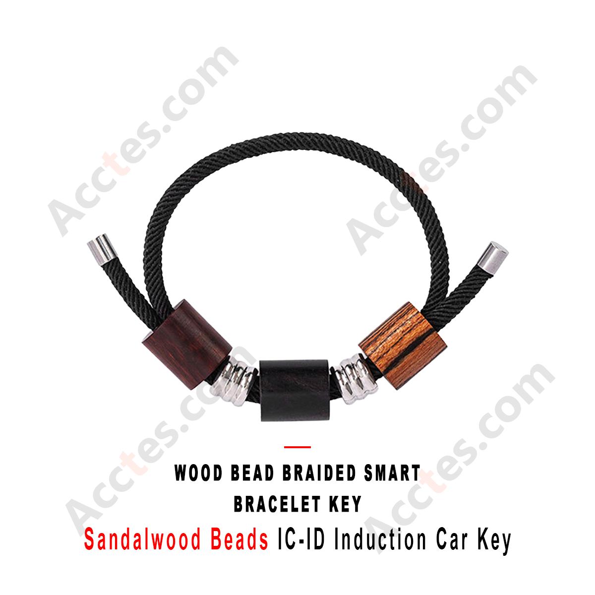 Wood Bead Braided Smart Bracelet Key IC‑ID Induction Accessory For Vehicle