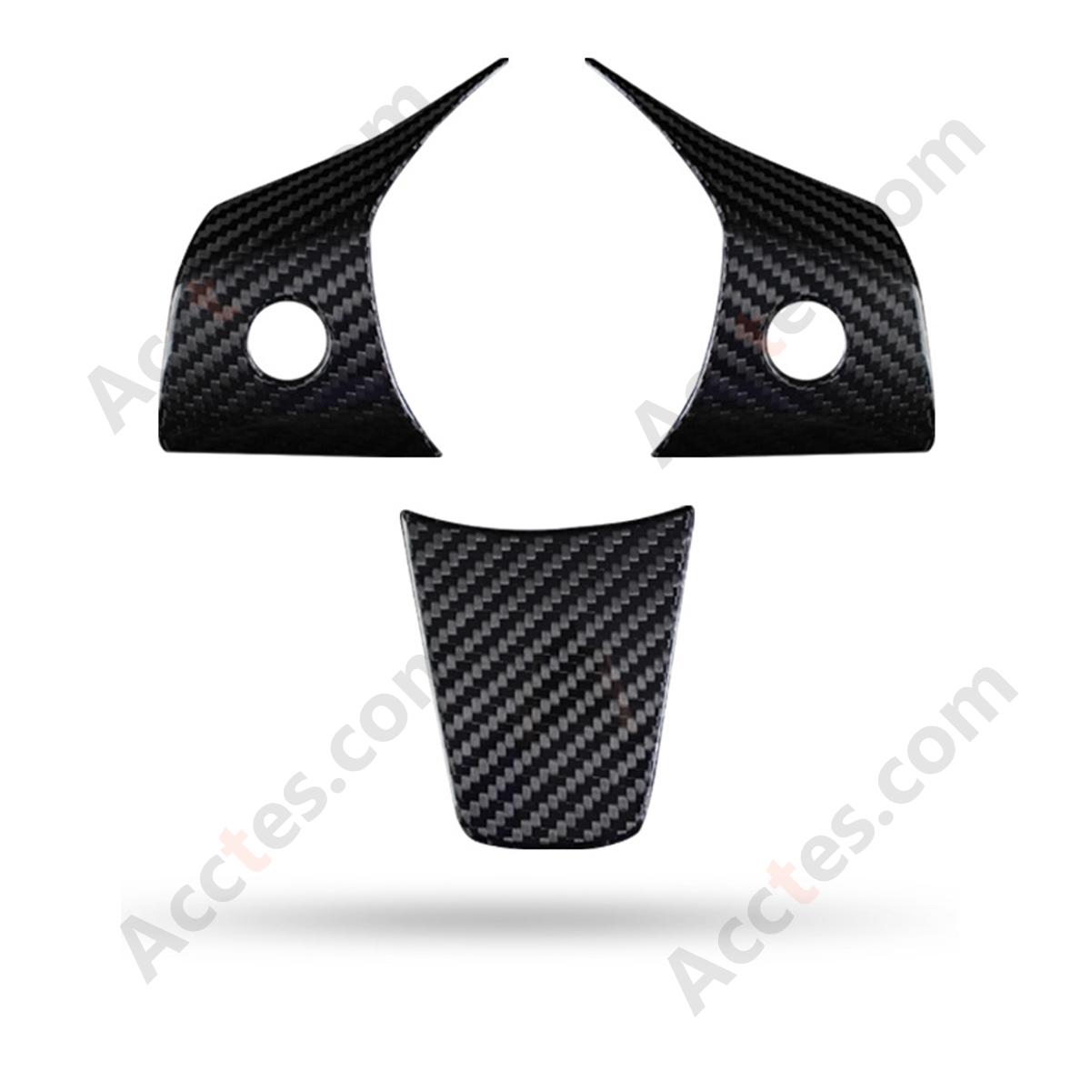 Glossy Dry Carbon Fiber Steering Wheel Button Decor Trim Sticker For Model3 Interior