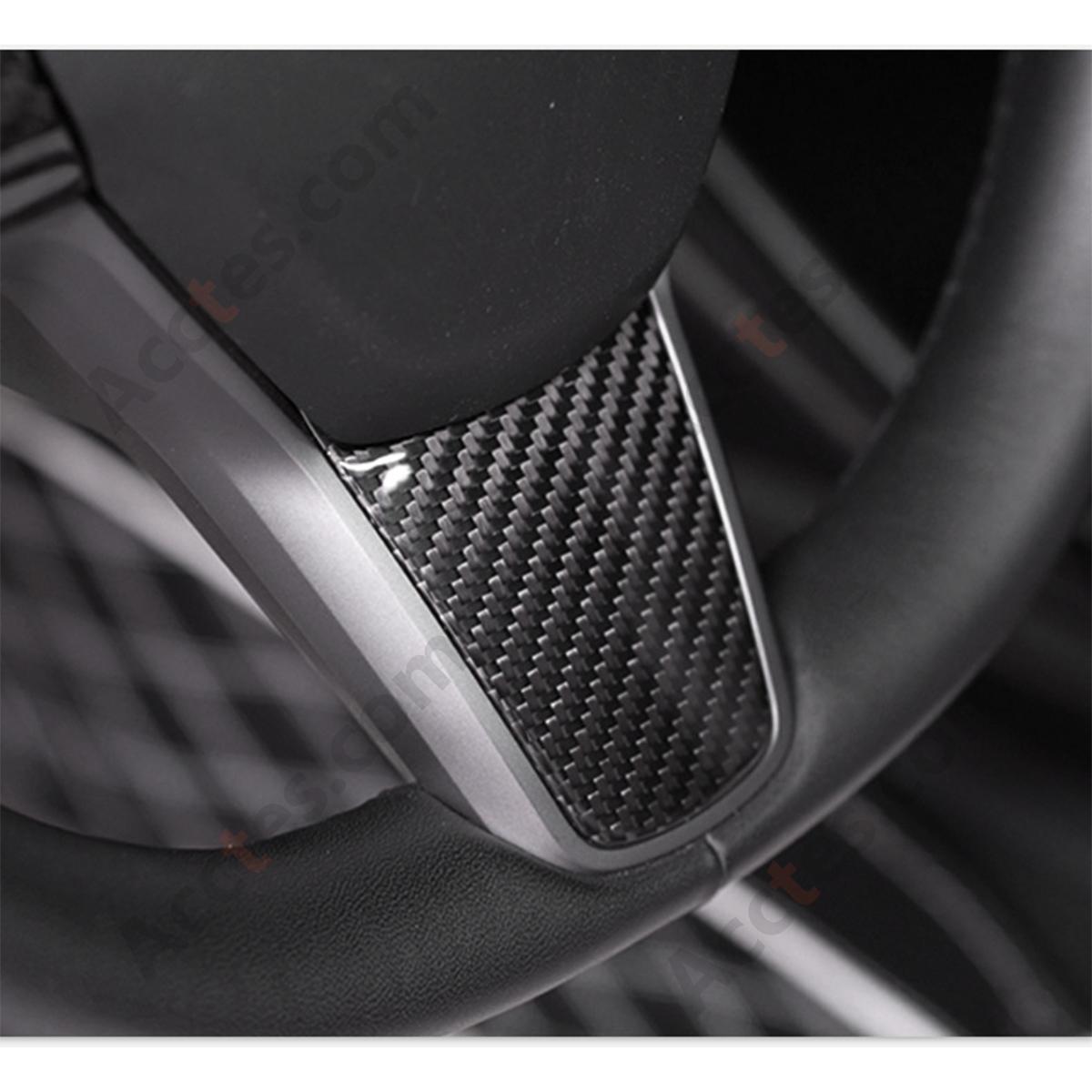 Glossy Dry Carbon Fiber Steering Wheel Button Decor Trim Sticker For Model3 Interior