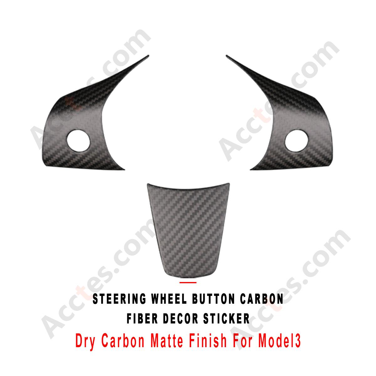Matte Dry Carbon Fiber Steering Wheel Button Decor Trim Sticker For Model3 Interior