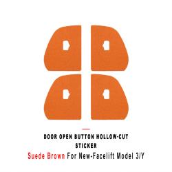 Suede Brown Hollow‑Cut Door Open Button Decor Sticker For New Facelift Model 3/Y