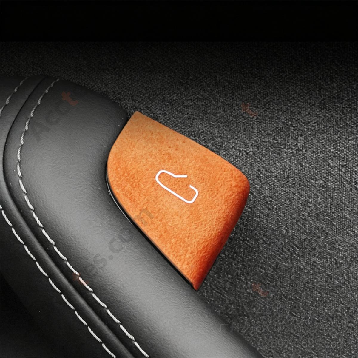 Suede Brown Hollow‑Cut Door Open Button Decor Sticker For New Facelift Model 3/Y