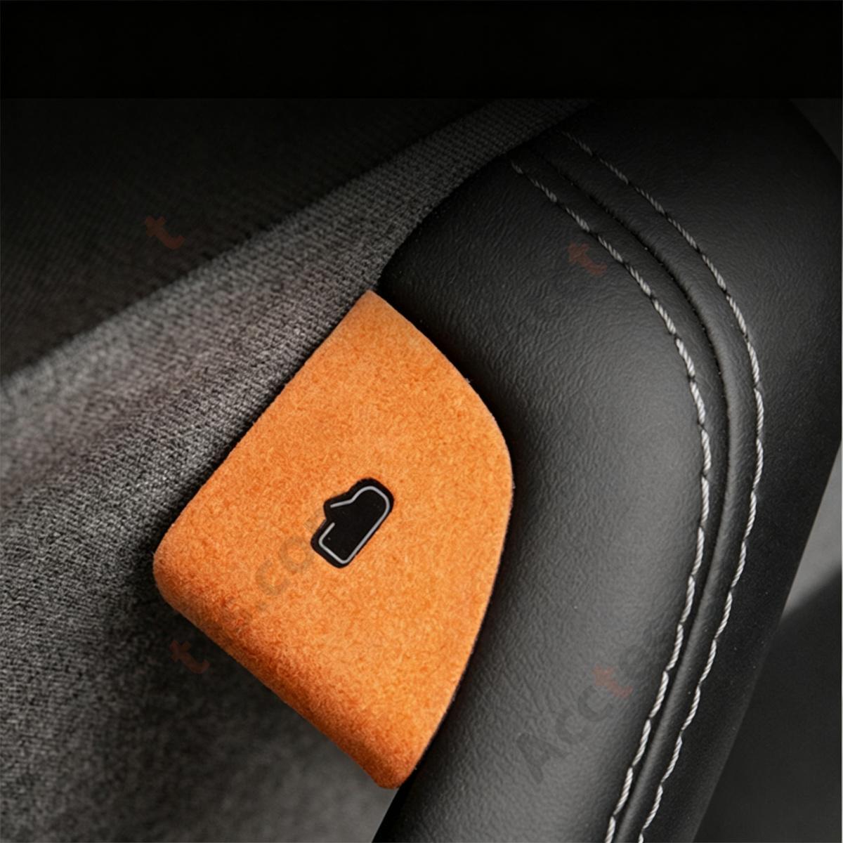 Suede Brown Hollow‑Cut Door Open Button Decor Sticker For New Facelift Model 3/Y