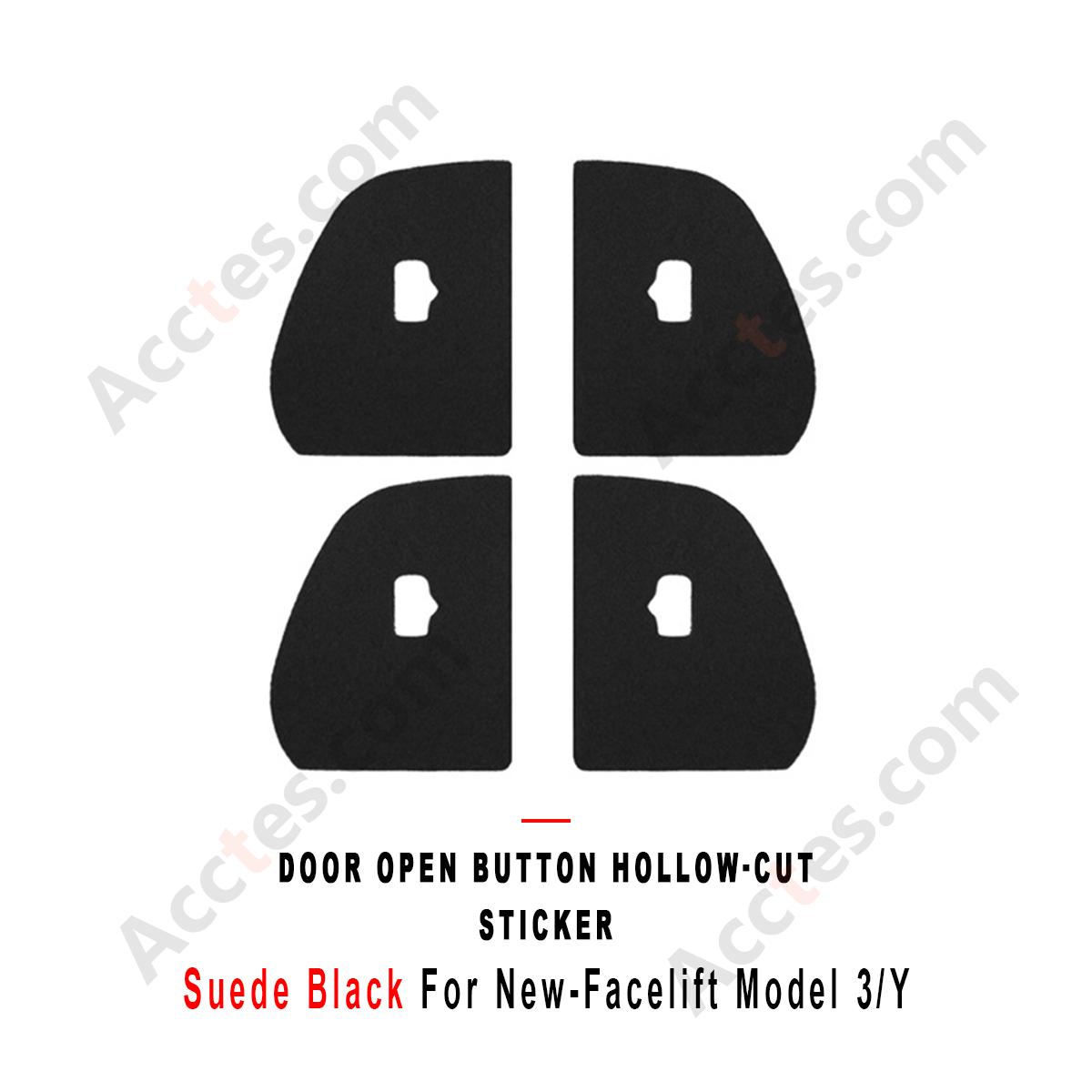 Suede Black Hollow‑Cut Door Open Button Decor Sticker For New Facelift Model 3/Y