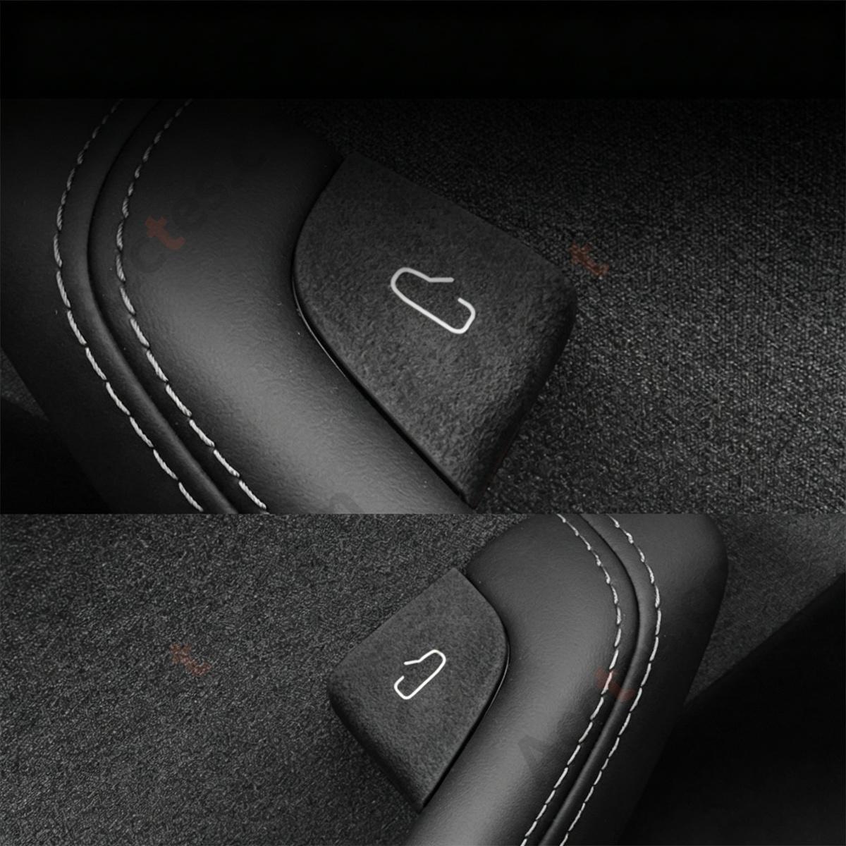 Suede Black Hollow‑Cut Door Open Button Decor Sticker For New Facelift Model 3/Y