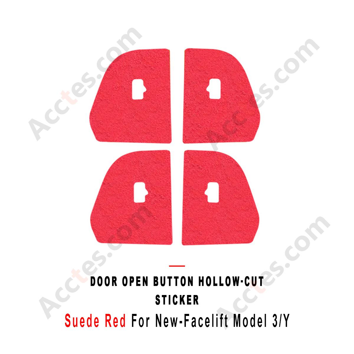 Suede Red Hollow‑Cut Door Open Button Decor Sticker For New Facelift Model 3/Y