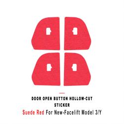 Suede Red Hollow‑Cut Door Open Button Decor Sticker For New Facelift Model 3/Y