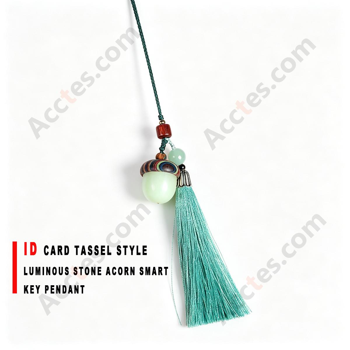Luminous Stone Acorn Shape Smart Key Pendant With ID Card Tassel Decoration