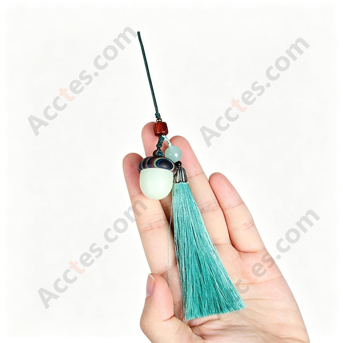 Luminous Stone Acorn Shape Smart Key Pendant With ID Card Tassel Decoration