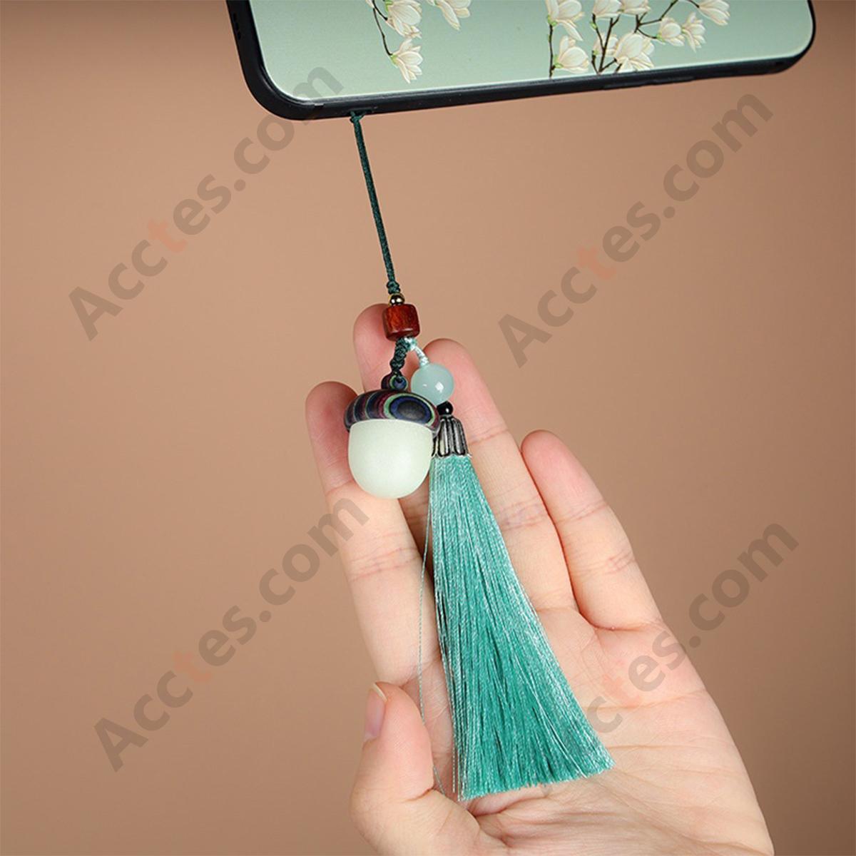 Luminous Stone Acorn Shape Smart Key Pendant With ID Card Tassel Decoration